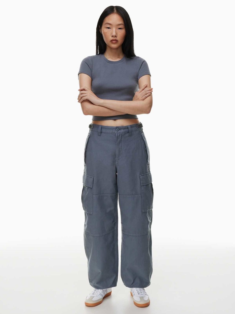 Aritzia Slate Gray Wide-Leg Cargo Track Pants